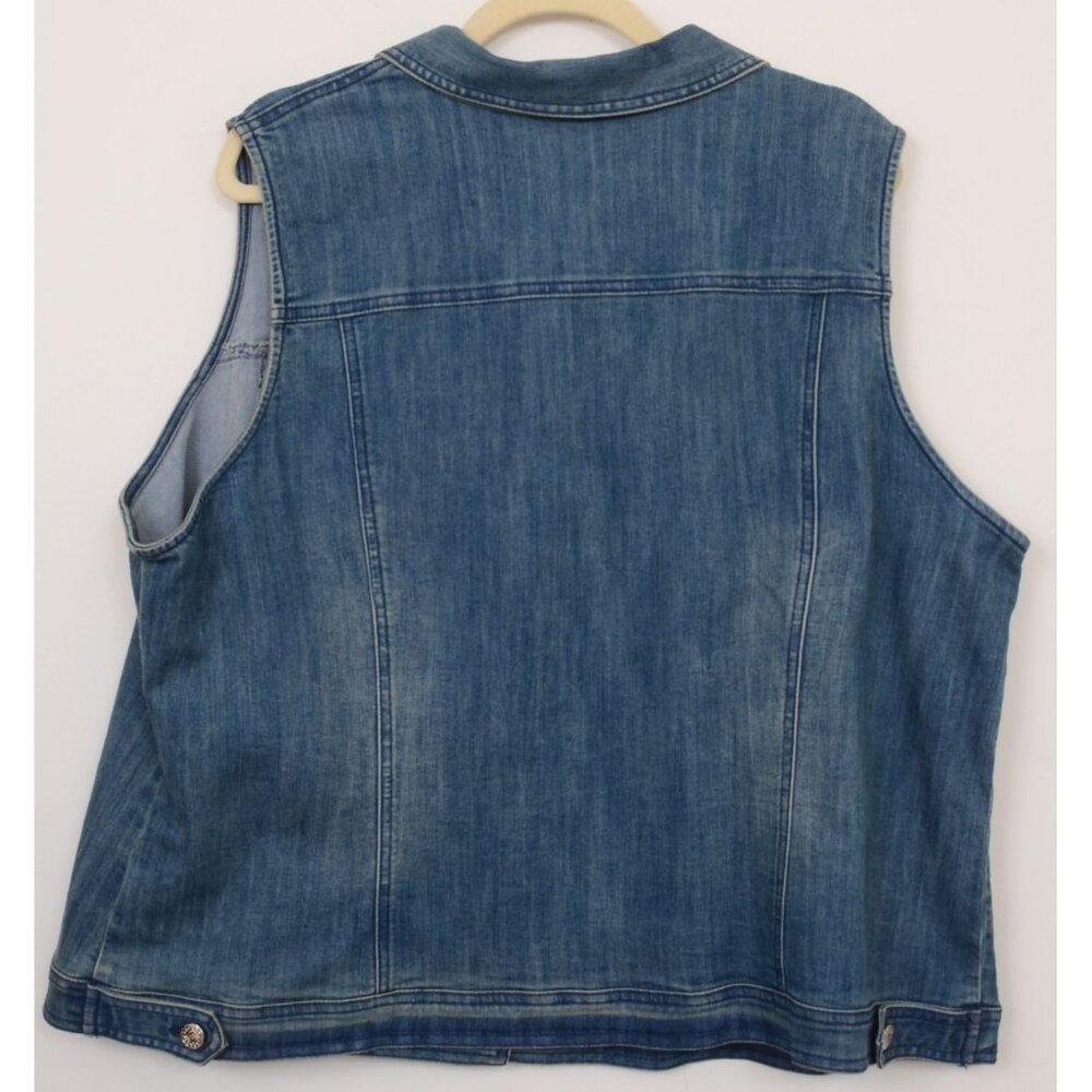 Midnight Velvet PLUS 2X Pearl Embellished Sleeveless Distressed Denim Vest Boho - Picture 3 of 8